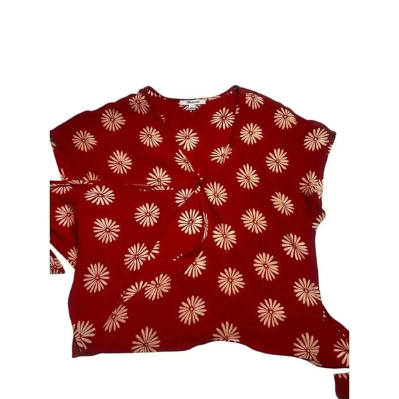 Madewell Daisy Daydream Cropped Cross Wrap Sash Tie Short Sleeve Top S Button - Picture 10 of 10